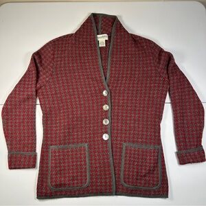 Appleseed's Petite Burgundy and Gray Houndstooth Cardigan Sweater Size SP